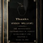 A plaque that says thanks to vivian williams.