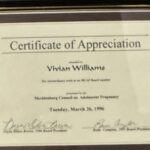 A certificate of appreciation for virginia williams.