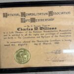 Charles williams national rehabilitation association life membership certificate.