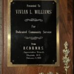 Vivian l williams plaque for community service.