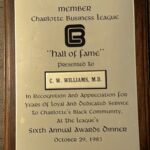 A plaque for the hall of jane at the charleston business league.
