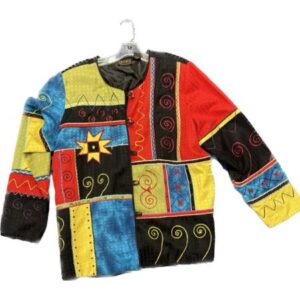 A colorful sweater with colorful designs on it.