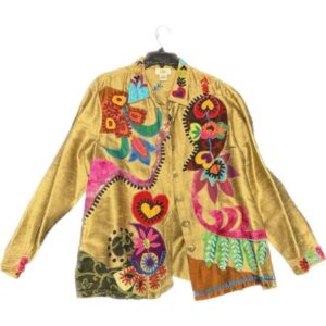 A Designer Garment 18 with colorful designs on it.