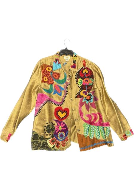 A Designer Garment 18 with colorful designs on it.