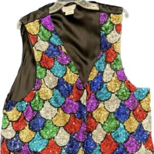 A Designer Garment 20 with multi colored sequins on it.