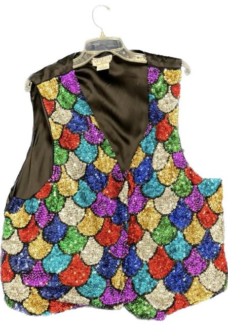 A Designer Garment 20 with multi colored sequins on it.