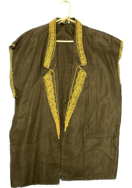 A brown and yellow Designer Garment 21 hanging on a hanger.